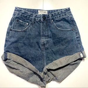 One Teaspoon Washed Black High Waisted Raw Hem Rolled Cuffed Shorts Size 25